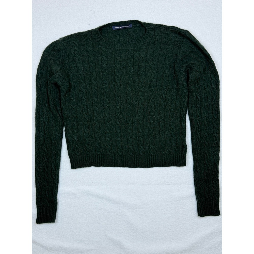 Brandy Melville Dark Green Cable Knit Crewneck Sweater Women's Wool Cashmere